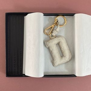 Prada leather and fur alphabet D keychain